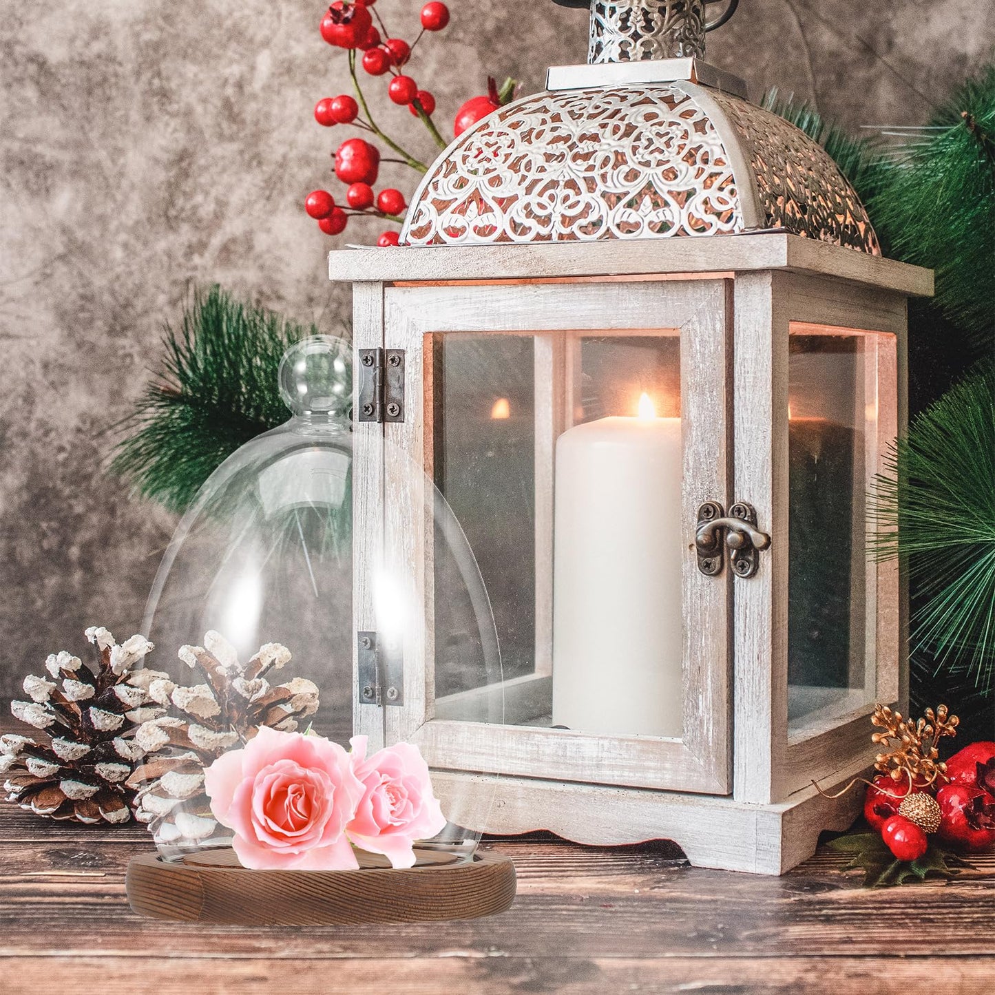Abaodam Glass Display Dome Cloche with Wooden Base Glass Cloche Dome Display Showcase for Plants Dessert Cake Collectibles Figurine Flower Storage Christmas Party Favor Decoration