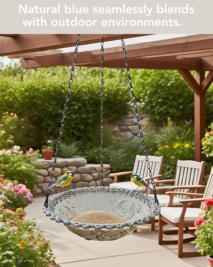 2 Pack Hanging Bird Baths and Feeders for Outdoors, Plastic Bird Bath Bowl & Hanging Feeder for Garden Yard Decor,Mist Grey