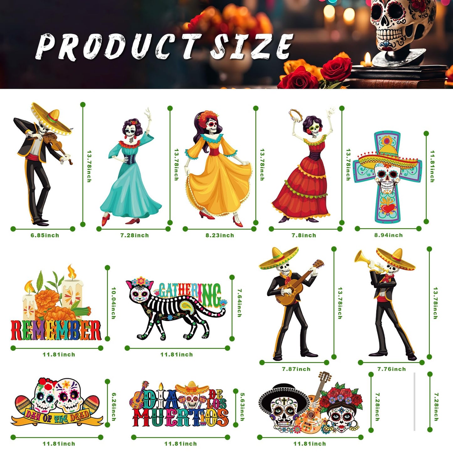 Amyhill 12 Pcs Day of the Dead Yard Decorations Halloween Outdoor Signs Decorations Dia De Los Muertos Decor Sugar Skull Sign Waterproof Mexican Fiesta Festival Party Supplies for Garden Lawn Patio