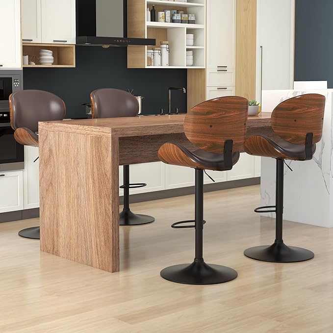 KCC Bar Stools Set of 3, Swivel Adjustable Height Barstools, PU Leather
