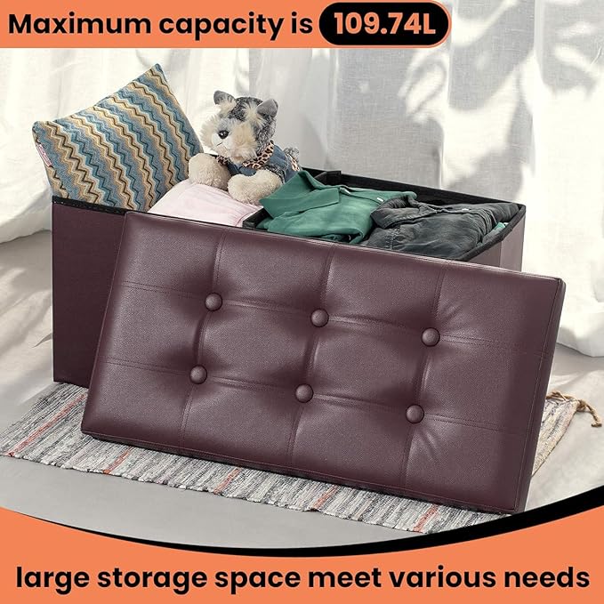 COSYLAND Ottoman Bench with Storage large-30x15x15in Folding Leather Ottoman