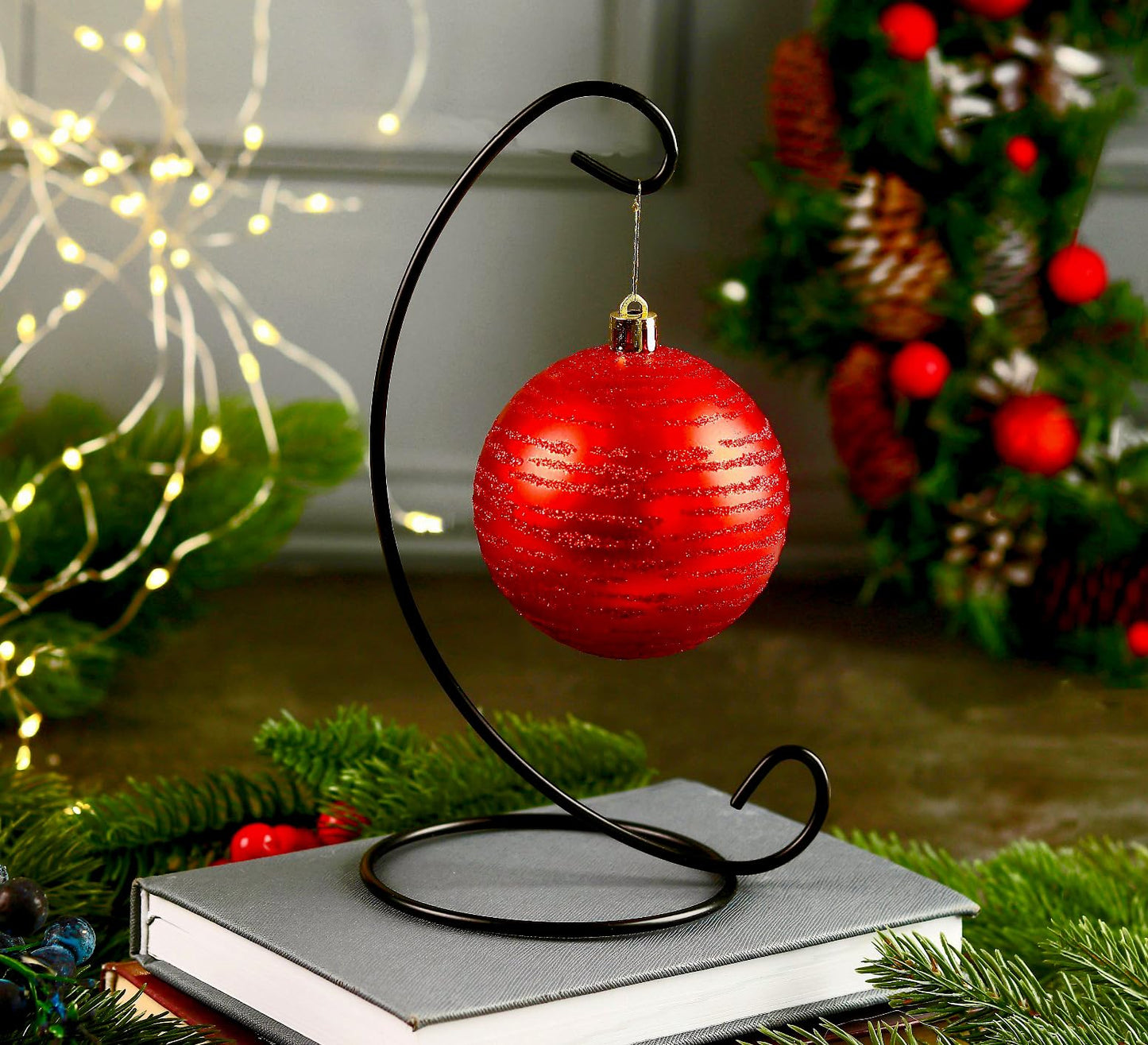 Abom 3 Pack 13in Ornament Display Stand, Air Plant Holder, Terrariums Hanger, Black Iron Hanging Hook for Christmas Halloween Decoration, Glass Crystal Witch Ball, Home Wedding, Party Decor
