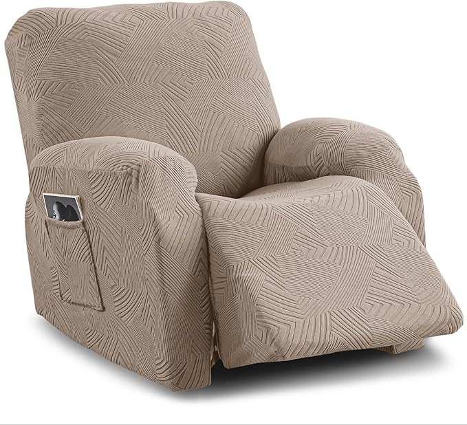 Oversized Recliner Chair Covers, 4-Piece Stretch Geometric Strokes Jacquard