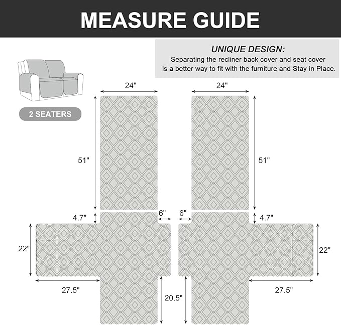 Genina Waterproof Loveseat Recliner Cover Non-Slip, Sofa Cover