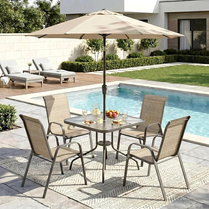 Arlopu 5 Piece Outdoor Patio Dining Set, Porch Furniture