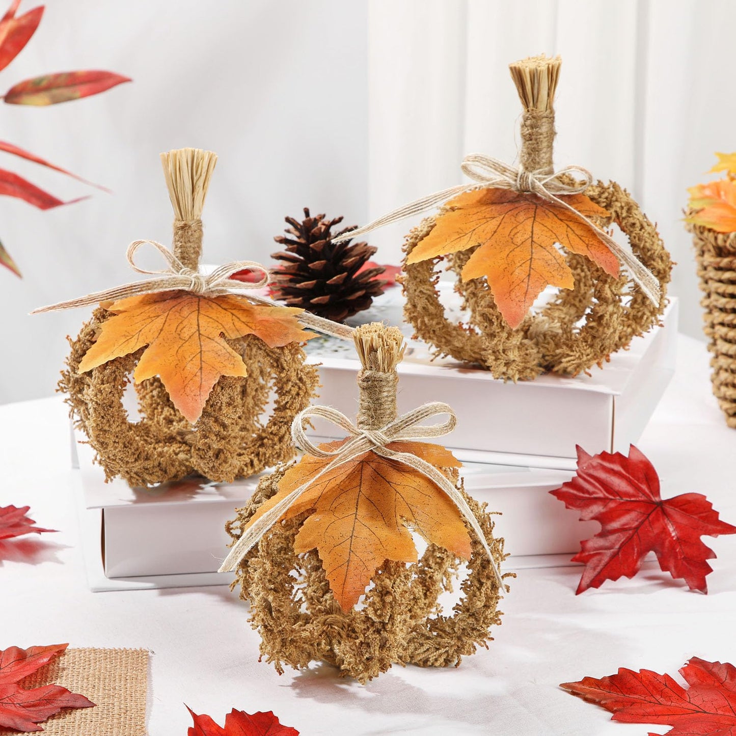Fall Pumpkin Decorations for Home, Hollow Foldable Fake Pumpkins, Faux Small Pumpkins for Decorating, Artificial Fabric Pumpkin for Autumn Harvest Thanksgiving Halloween Centerpiece, Deep Brown 3PCS