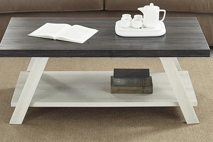 Contemporary Two-Tone Wood Coffee Table 48 in, Weathered Charcoal and Beige
