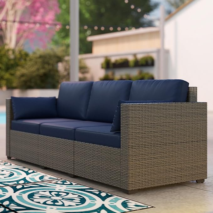 Outsunny Patio Couch PE Wicker Deep Seating Outdoor Sofa