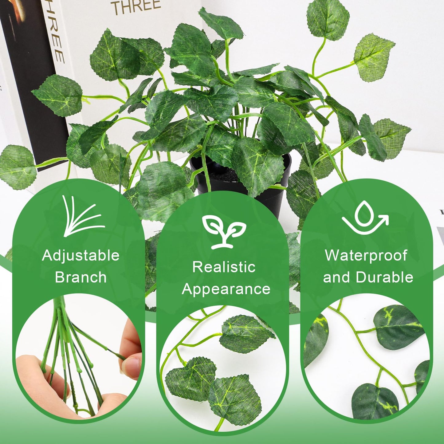 Folmywy 4 Pack Artificial Hanging Plants Vines with Pot Fake Vine Potted Plant Mixed Greenery Leaves Plant Theme Classroom Decoration for Indoor Outdoor Living Room Office Shelf
