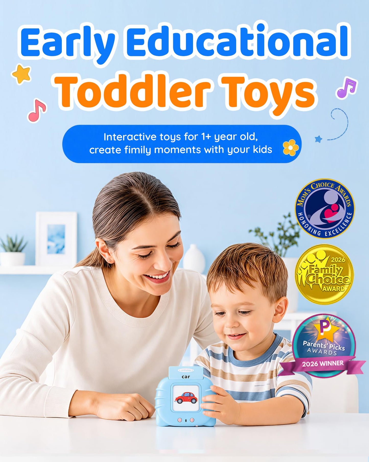 Aullsaty Talking Flash Cards for Toddlers 1-3, Upgraded 248 Sight Words Montessori Speech Therapy Toy, Autism Sensory Educational Learning Toys, Birthday Gift for Boys Girls (Blue)