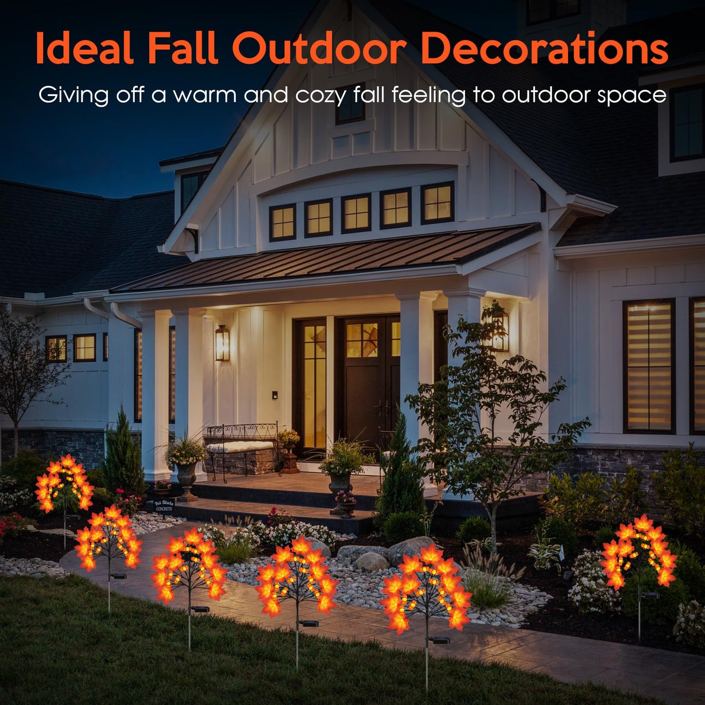 ReyeeInc Fall Solar Lights Outdoor, Solar Powered Fall Stake Lights with 20 Maple Leaf and 20 Pumpkin for Yard, Patio, Lawn, Garden, House, Home Outside Thanksgiving Harvest Decorations(2 Pack)