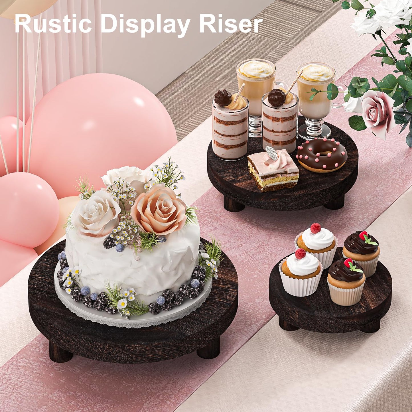 HAWHUV 3 Pcs Wood Plant Stand Indoor Outdoor, Round Wood Riser for Decor 6/8/10" Wooden Stool Display Stand Flower Pot Holder Small Planter Tray Modern Potter Decorative for Desktop Counter Room