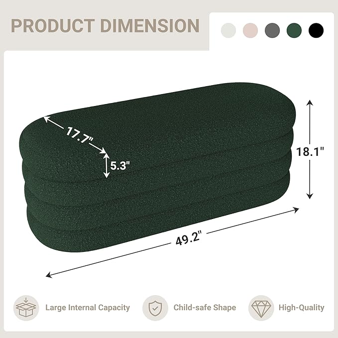 Busaurus Storage Ottoman Bench 49.2 Inch Upholstered Fabric Storage Bench