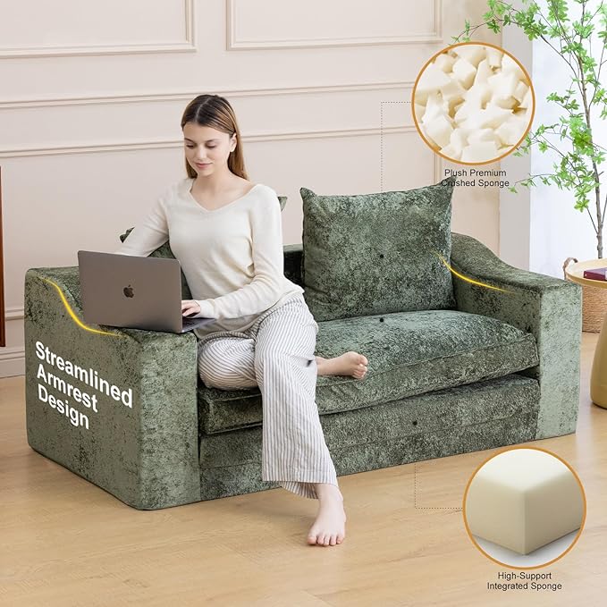 61" Convertible Sofa Bed Loveseat, Memory Foam Boneless Floor Couch