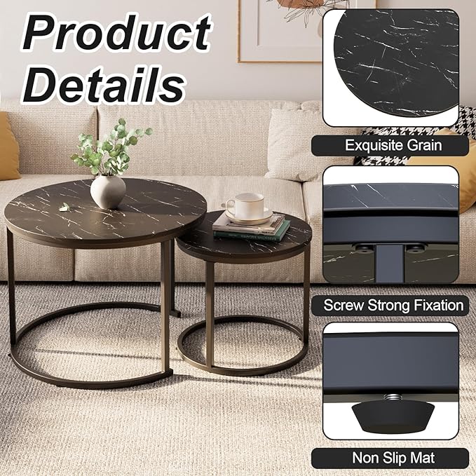 aboxoo Round Nesting Coffee Table Side Set of 2 End Tables