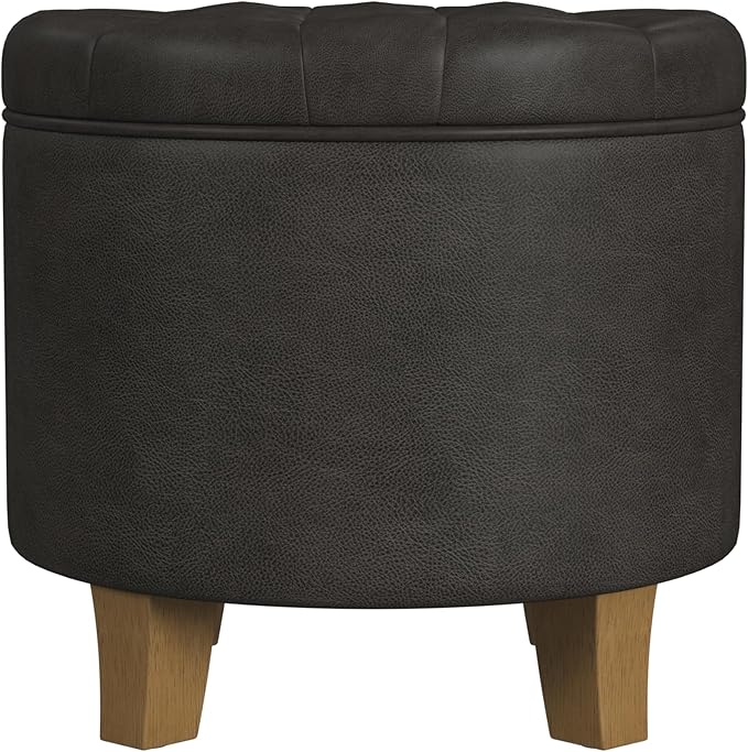Homepop Home Decor | Upholstered Round Faux Leather Tufted Foot Rest Ottoman |