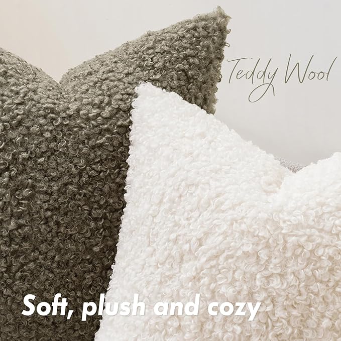 Faux Fur Throw Pillow Covers 20x20 Inch Set of 2 Boucle Neutral Decorative