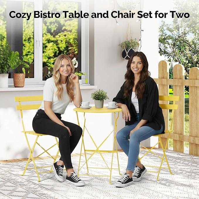 VINGLI Outdoor Folding Bistro Table and Chairs Set of 2, 3-Piece Bistro Set