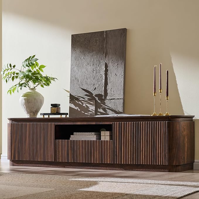 70" Fluted TV Stand for TVs Up to 80", Mid Century Modern Entertainment Center