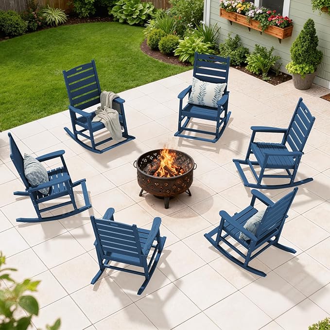 SERWALL Outdoor Rocking Chair Set of 4, Oversized HDPE Patio Rocking Chair