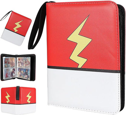 Collectible Trading Card Albums,4 Pocket Card Binder, 400 Double Sided Pocket PU Premium Zip Trading Collection Binderwith 50 Removable Sleeves, Card Folder forTCG, Sports Cards (Red White-08)