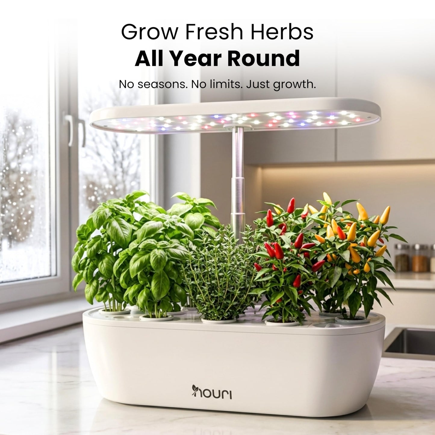 Nouri Hydroponics Growing System, 12 pod APP Smart Indoor Herb Garden Kit with LED Grow Lights, Hydroponic Herb Garden Indoor for Plant Lovers, Gardeners, Kitchen, Basil Seeds Included