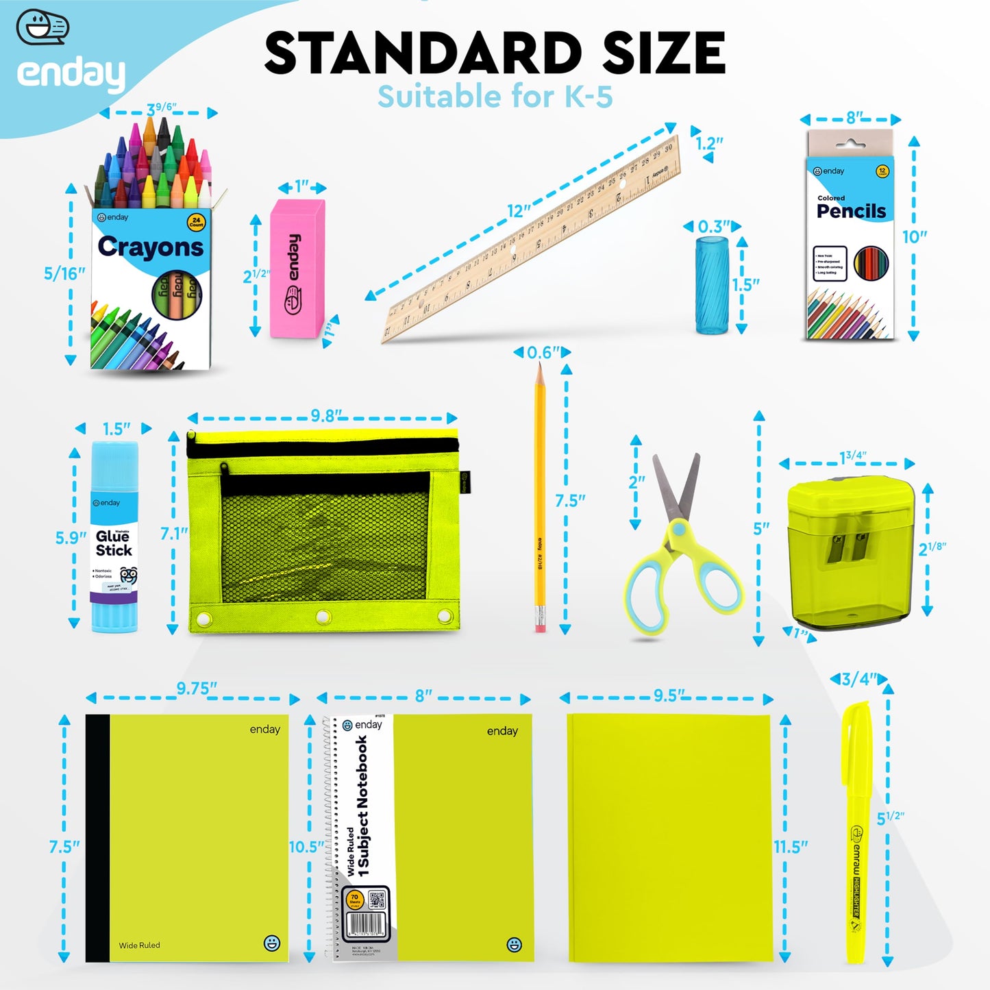 Enday Back to School Supplies for Kids, Green School Supply Box Grades K-5, Premium Quality Kids School Supplies Kit, Kindergarten School Supplies for Girls and Boys, 78 Piece Set