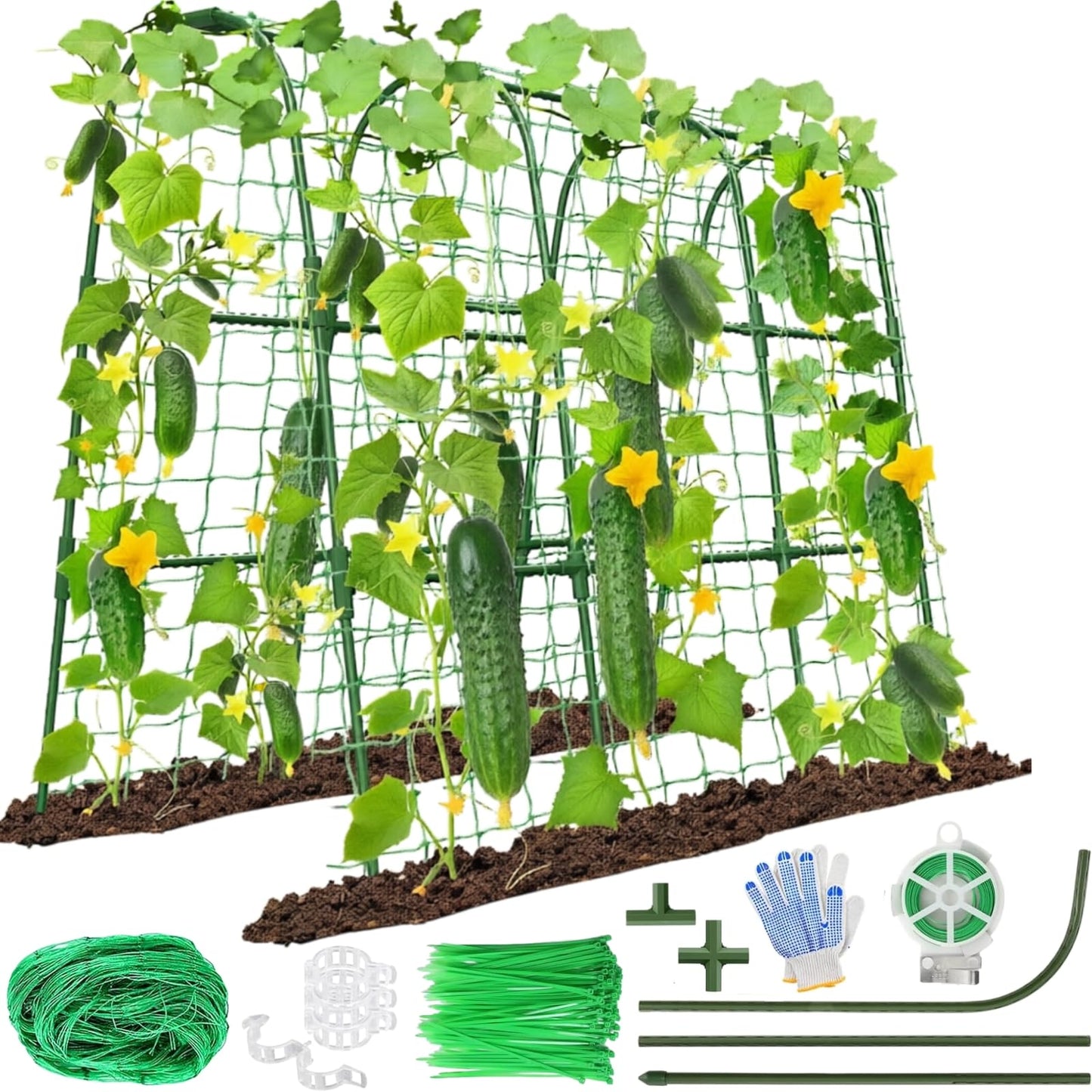 Heavy Duty Cucumber Trellis for Raised Bed, U-Shape Garden Trellis for Climbing Plants Outdoor, Metal Arch Vegetables Trellis, Plant Support for Grape Vine Tomato Pea Bean Squash (Green 48x48X32)