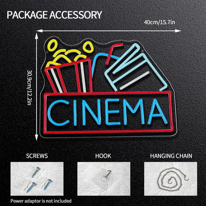 Runalosa Cinema Neon Sign Dimmable Movie Neon Light Sign for Wall Decor Film Theater Led Signs for Home Bar Movie Night Party Man Cave Film Room Gift 15.7" x 12.2"