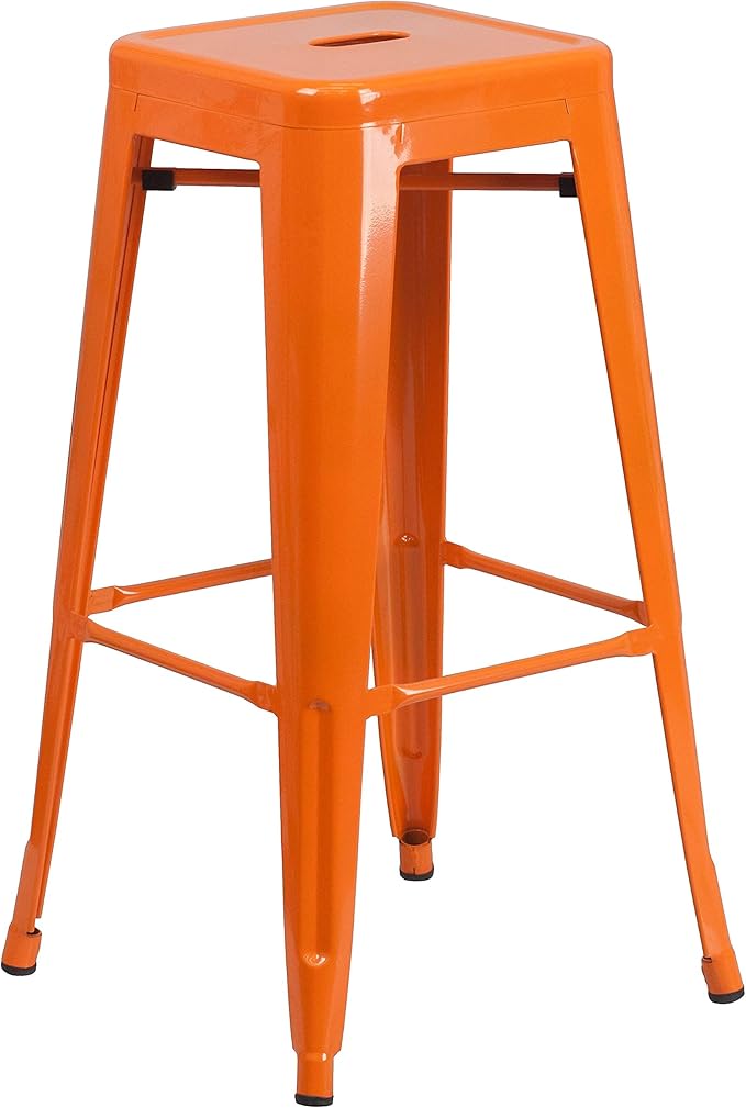 Flash Furniture Commercial Grade 30" High Backless Orange Metal Indoor-Outdoor