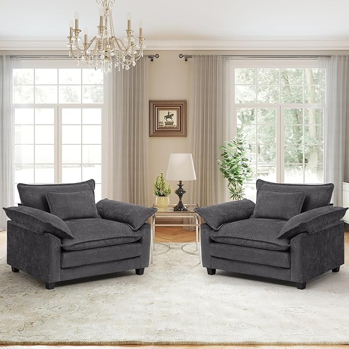 Oversized Accent Chairs Set of 2, Modern Chenille Cloud Sofa Chair