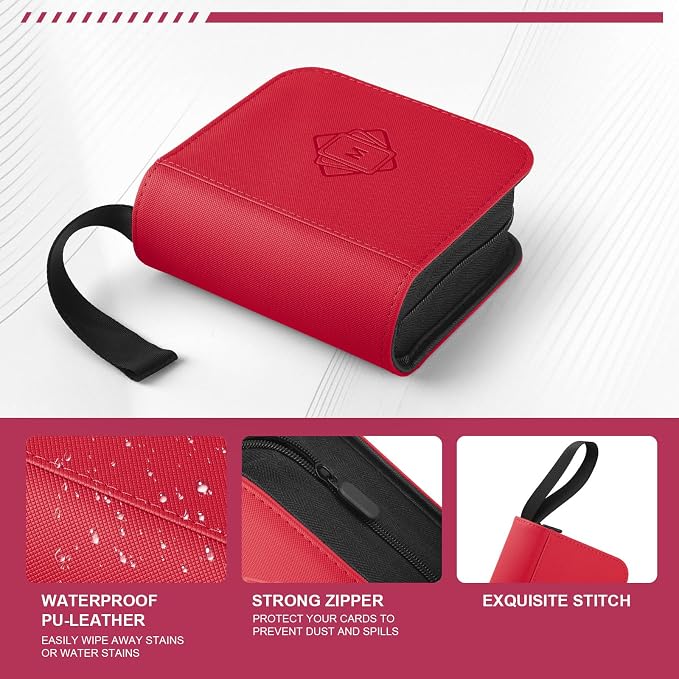 1 Pocket Toploader Binder Holds 40 Cards with 20 Sleeves Collectible Trading Card Album, for 3x4 Toploaders Hard Cases for TCG, MTG, Sports, Baseball, Football, Small Sports Card Book (1Red)