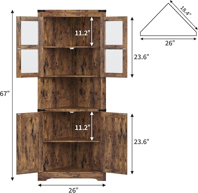 GarveeHome 67" Tall Corner Storage Cabinet, Farmhouse Corner Hutch Display