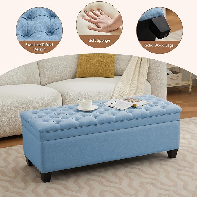 WUTUTUEE 51" Fabric Storage Ottoman Bench, Upholstered Rectangle End of Bed