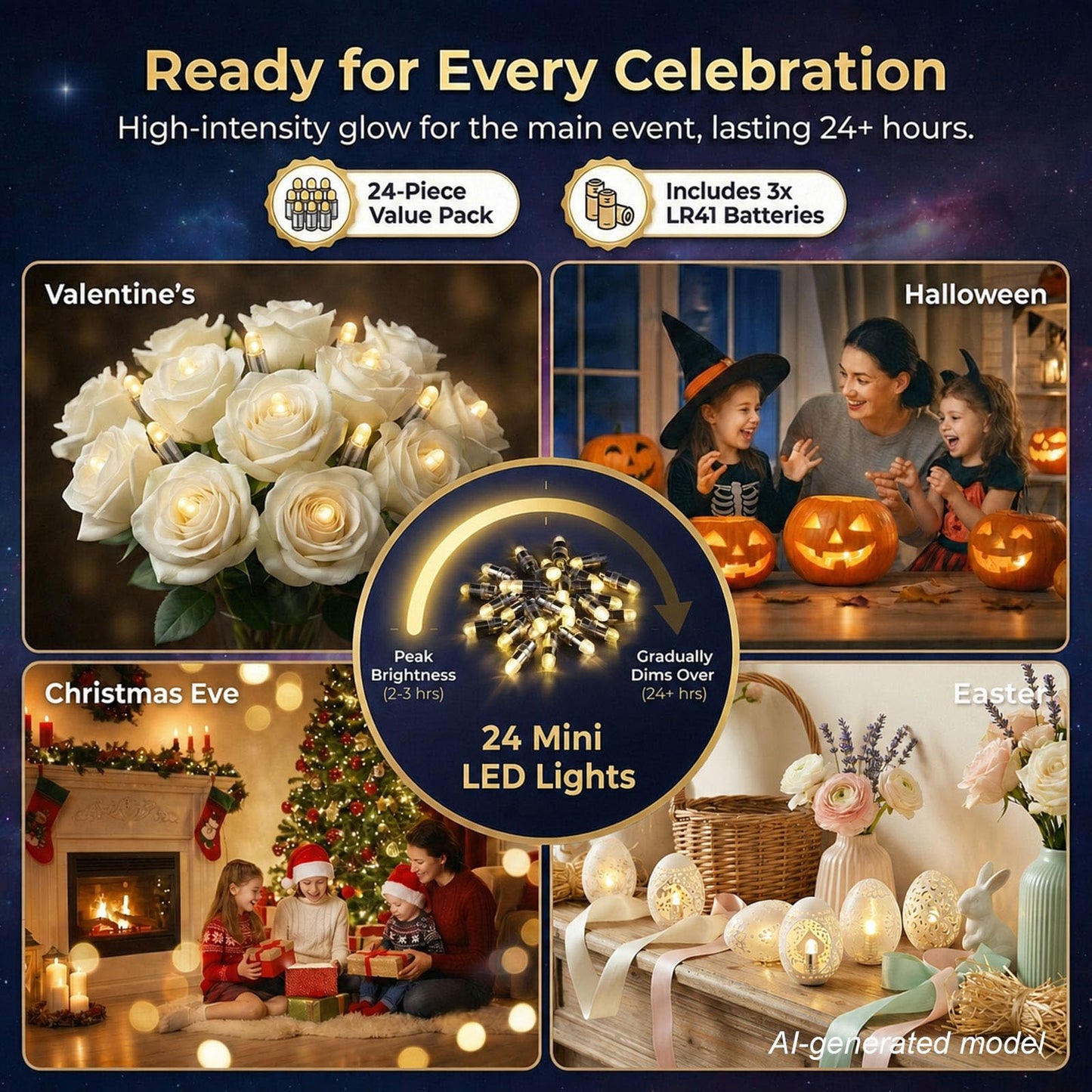 24x Battery Operated LED Party Lights Seasonal Lighting for Balloons Paper Lanterns, Waterproof - Warm White