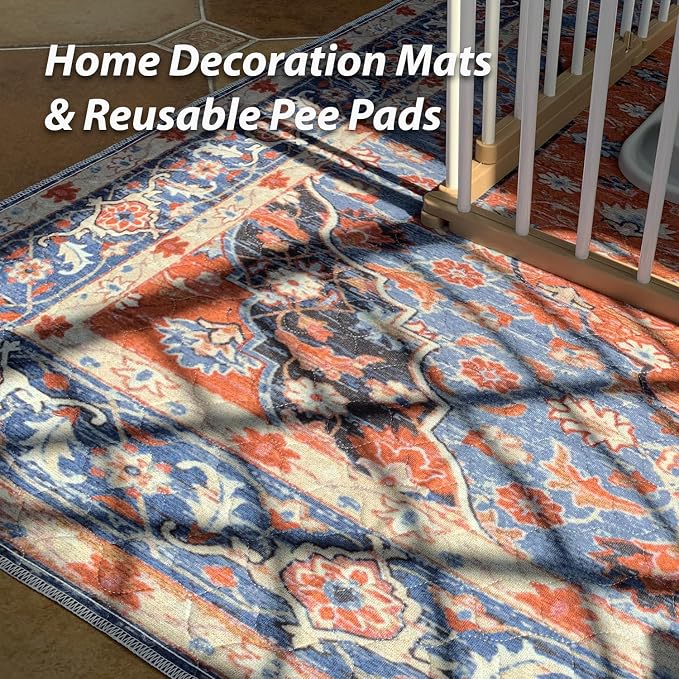 nunubaby Washable Pee Pads for Dogs, Stylish, Non-Slip and Leak-Proof Pee Pads. Reusable Potty Pads for Dogs for Crates and Floors.(Red/Floral,31" x36" )