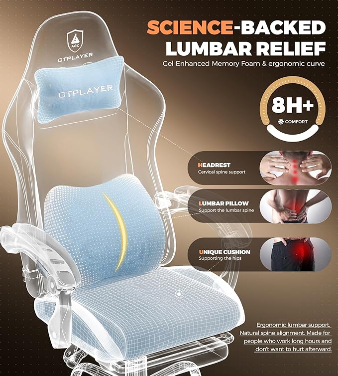 GTPLAYER Gaming Chair with Foot Rest & Pocket Spring Cushion, Ergonomic High