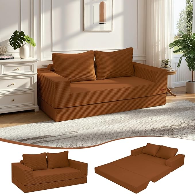 COMAX Convertible Sofa Bed Queen, Corduroy Folding Floor Couch Pull Out Couch