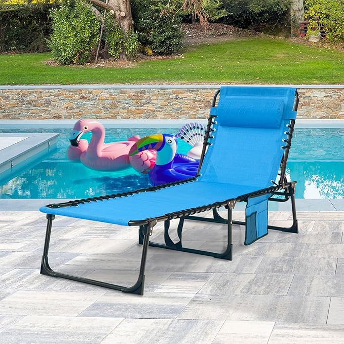 Folding Chaise Lounge Chair Bed Set of 2