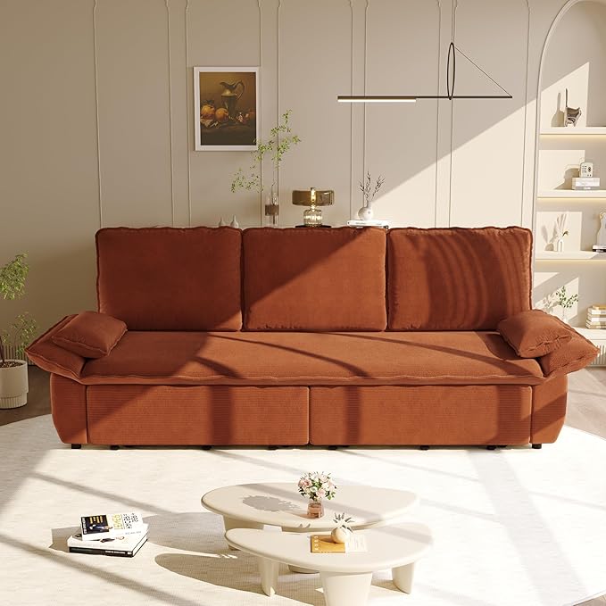 KEIKI 94.5" King Size 3-in-1 Convertible Sofa Bed, Pull-Out Sleeper Couch
