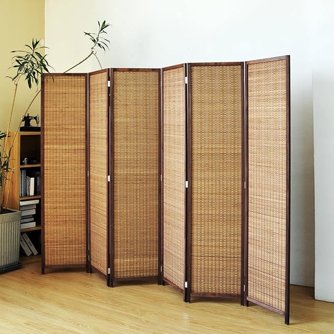6 Panel Bamboo Room Divider Screen, 5.6 FT Tall Bamboo Divider Folding Panel
