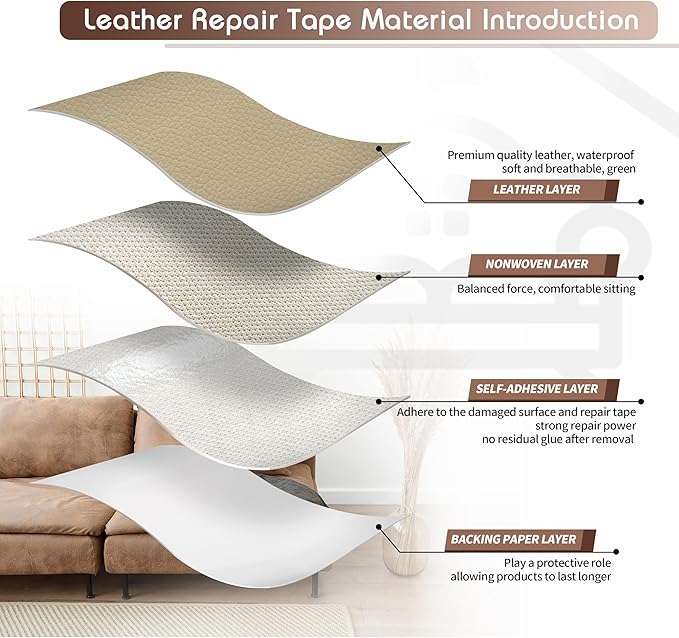 KING MOUNTAIN Leather Repair Patch, 16 x 60 Inches self Adhesive Leather Repair