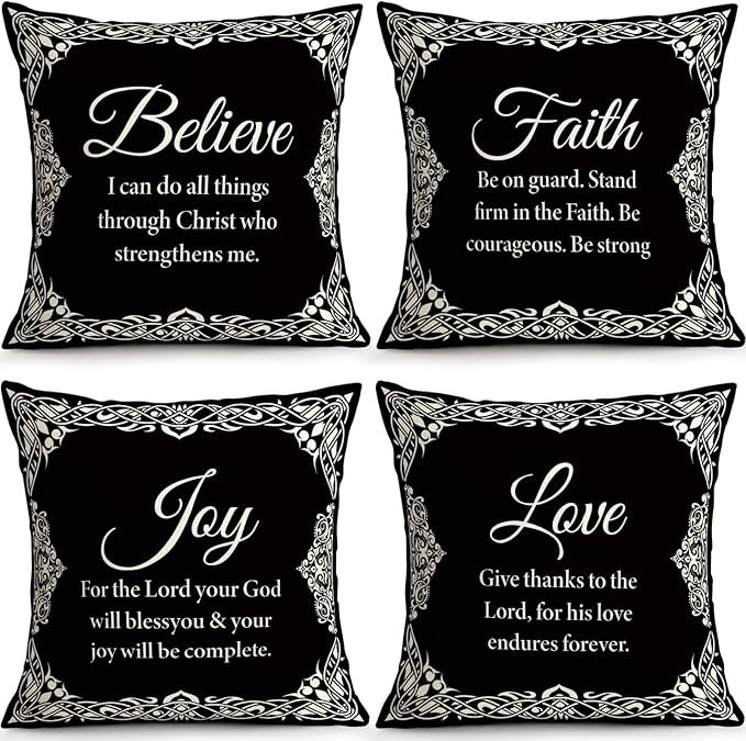 OBSEDE Black and White Bible Verse Decorative Throw Pillow Covers 18 × 18 in