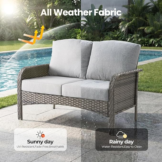 8 Pieces Outdoor Patio Furniture Sets, High Back Swivel Rocker Chairs Loveseat