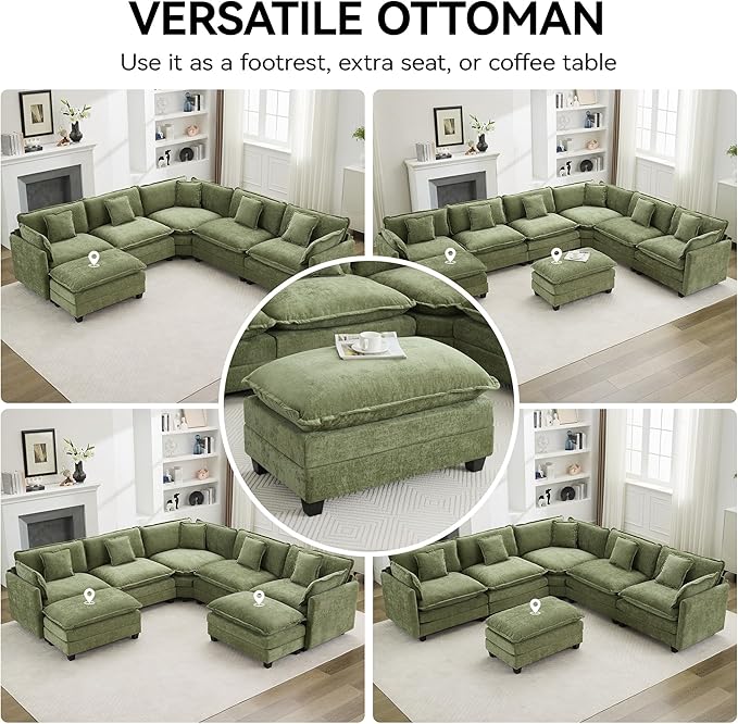 35‘’ Modern Chenille Cloud Sofa Ottoman, Rectangle Ottoman