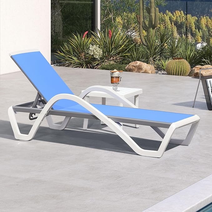 PURPLE LEAF Patio Chaise Lounge Chair Set Outside Aluminum Plastic Stackable