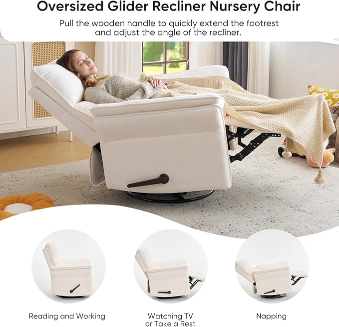 Rocking Chair Nursery with Adjustable Headrest, Manual Swivel Rocker Recliner