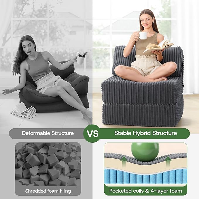 4-in-1 Folding Sofa Bed Convertible Boneless Sleeper Chair Couch Foldable