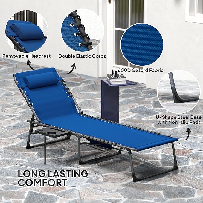 Outsunny Folding Chaise Lounge Chair Outdoor Tanning Chair