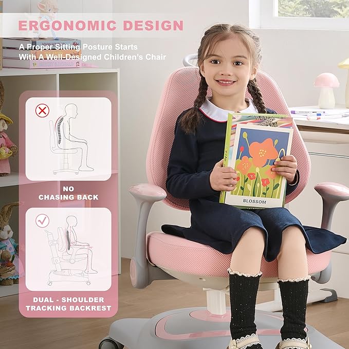 ERIYA Kids Desk Chair, Ergonomic Chair: Height-Adjustable, Double Back Support